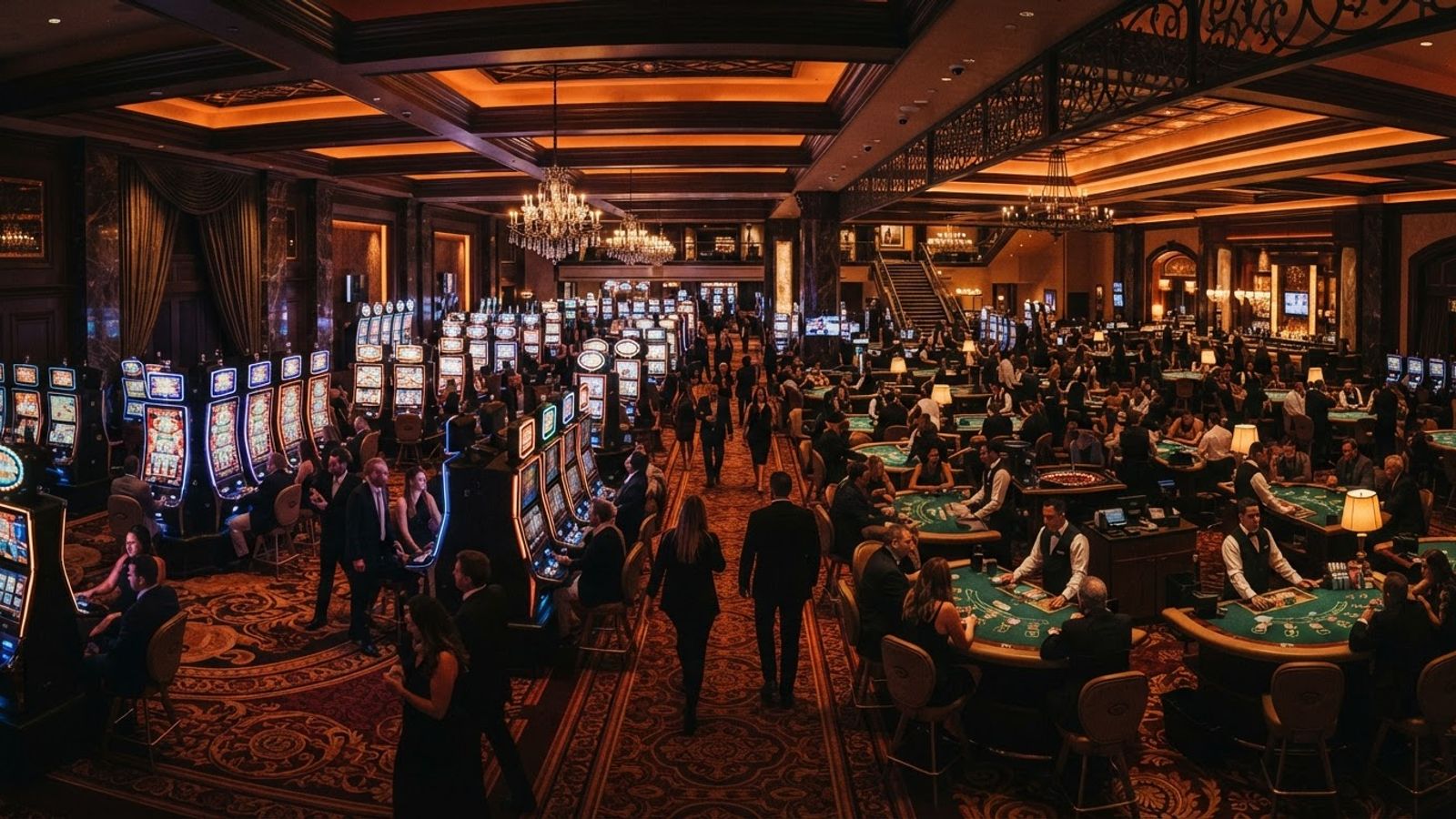 Vue panoramique d'une salle de casino luxueuse